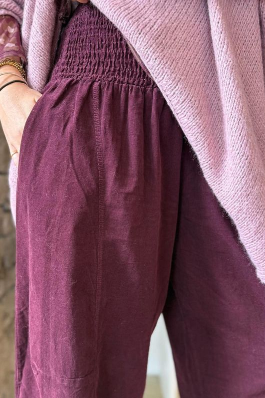 Lock Needlecord Shirring Barrel Pant Aubergine